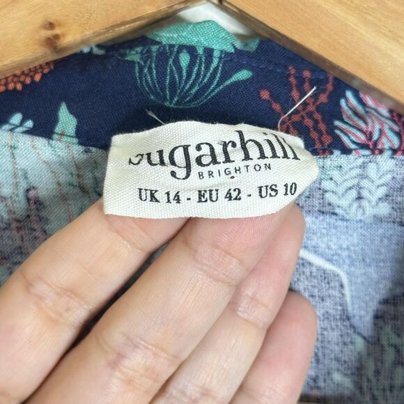 Sugarhill Brighton Dress Womens 10 Navy Sea Life Print Short Sleeve Tie Waist - Picture 5 of 10